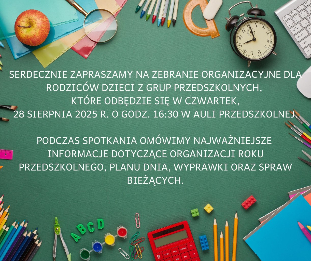 Informacja dla rodziców, których dzieci będą uczęszczały do przedszkola w roku szkolnym 2025/2026 Informacja dla rodziców, których dzieci będą uczęszczały do przedszkola w roku szkolnym 2025/2026